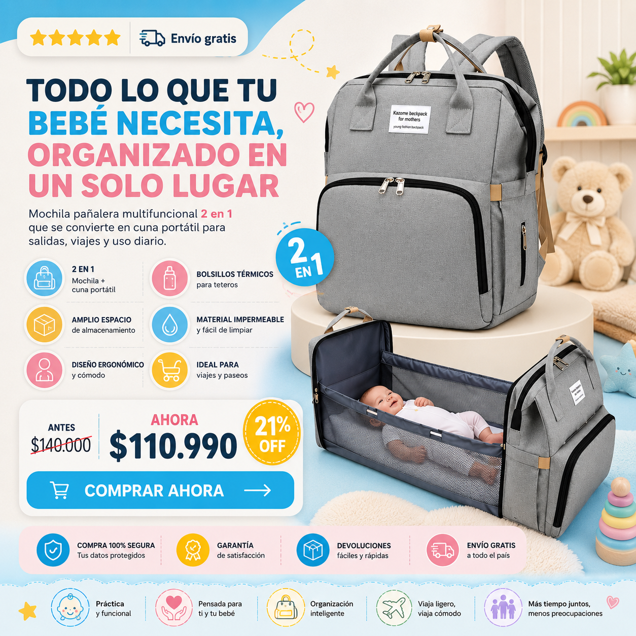 Pañalera Mochila 2 en 1