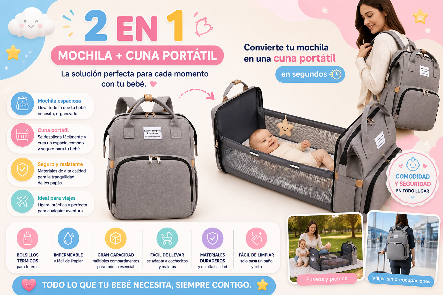 Cuna portátil desplegada